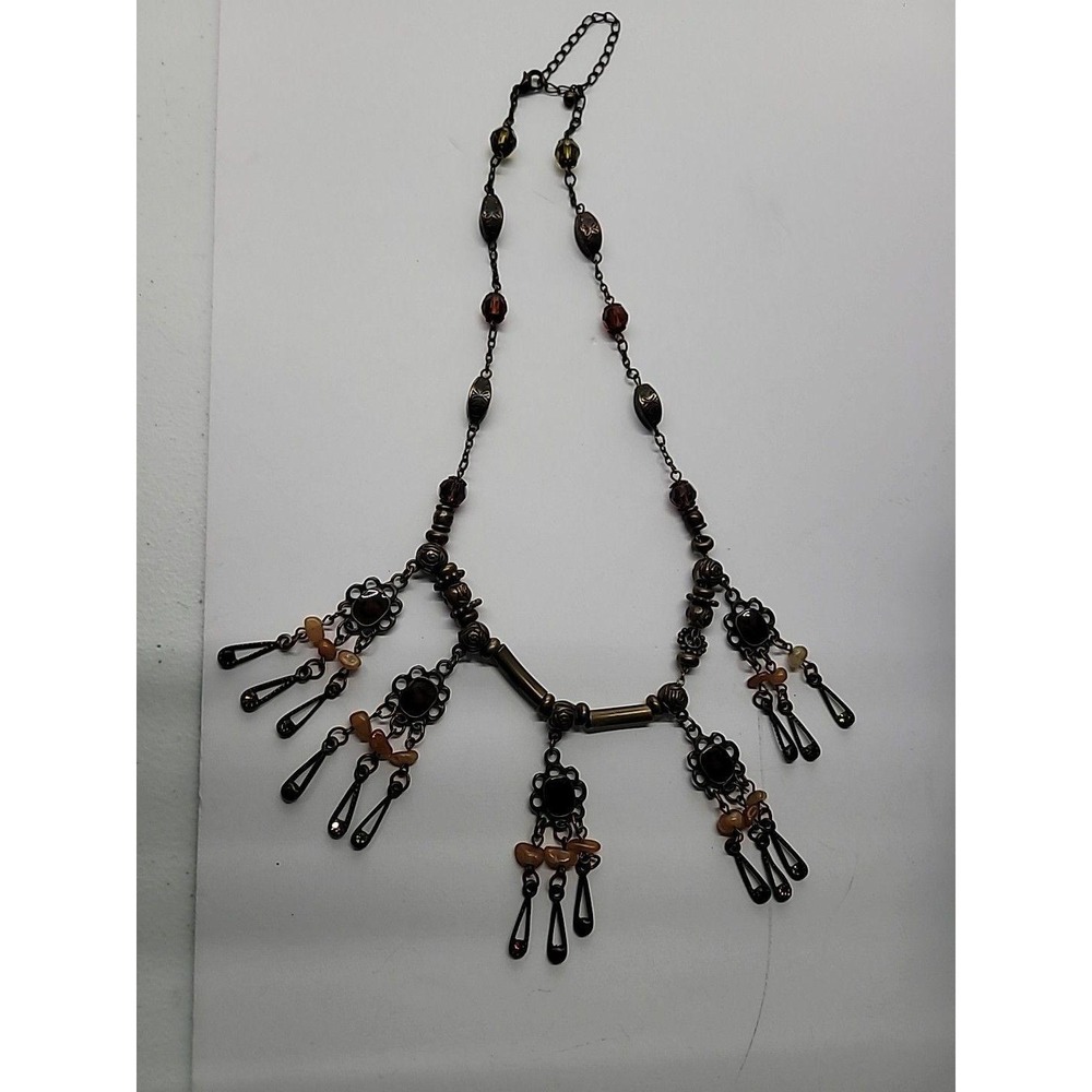 Vintage Artisian Style Boho Chandelier‎ Necklace Orange Beads Tassels Jewelry - Picture 11 of 11